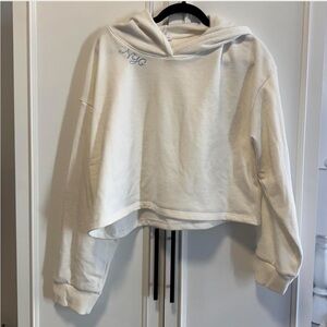 Beyond Yoga Cream Hoodie with Blue Embroidery